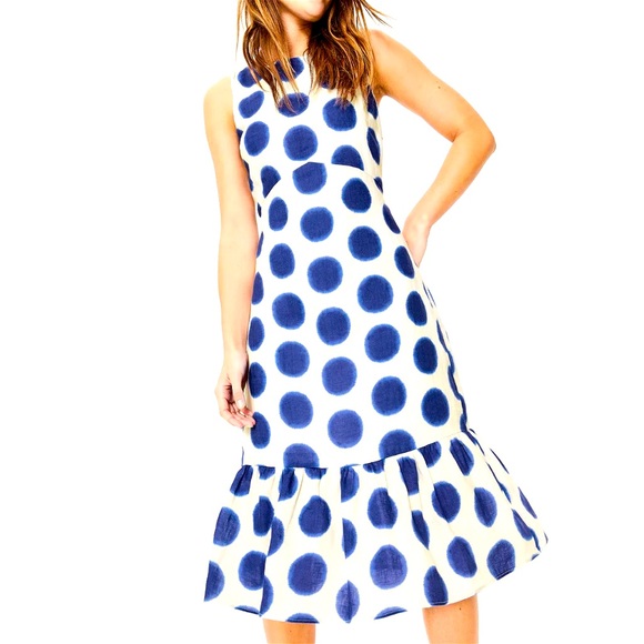 Boden Constance Linen Dress in Lapis & Ivory IKat Spot - Picture 2 of 5